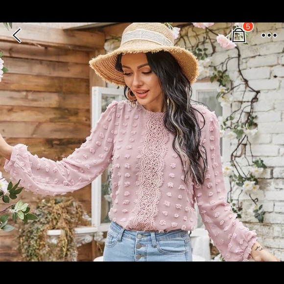 Tops - SHEIN Pink Sheer Swiss Dot Shirt Top S NEW